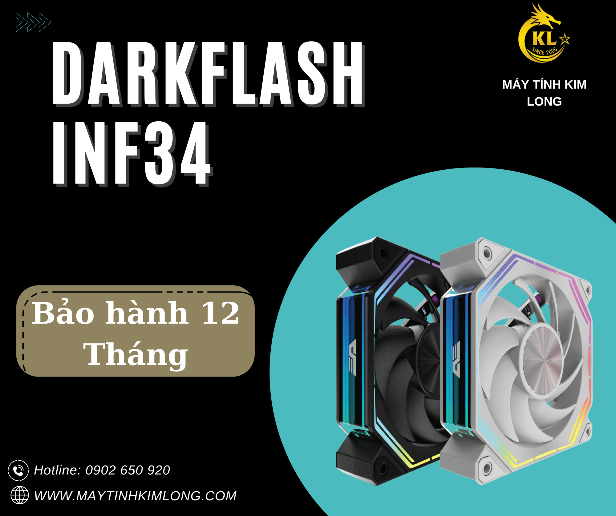 Fan DARKFLASH INF34 ARGB - Trắng, Đen